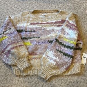 Anthropologie Cream and Purple Sweater
